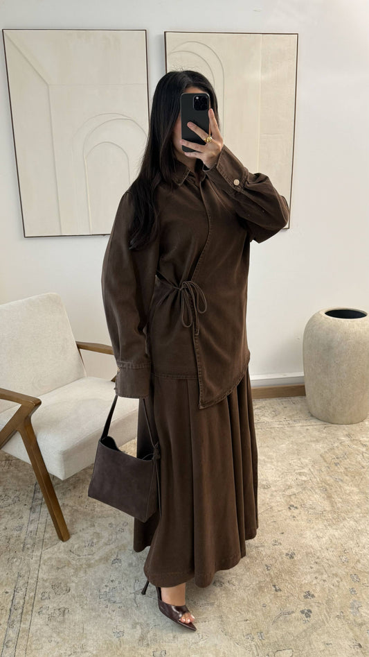 Modest Denim Set – Zweiteiliges Jeans Set mit Rock & Hemd