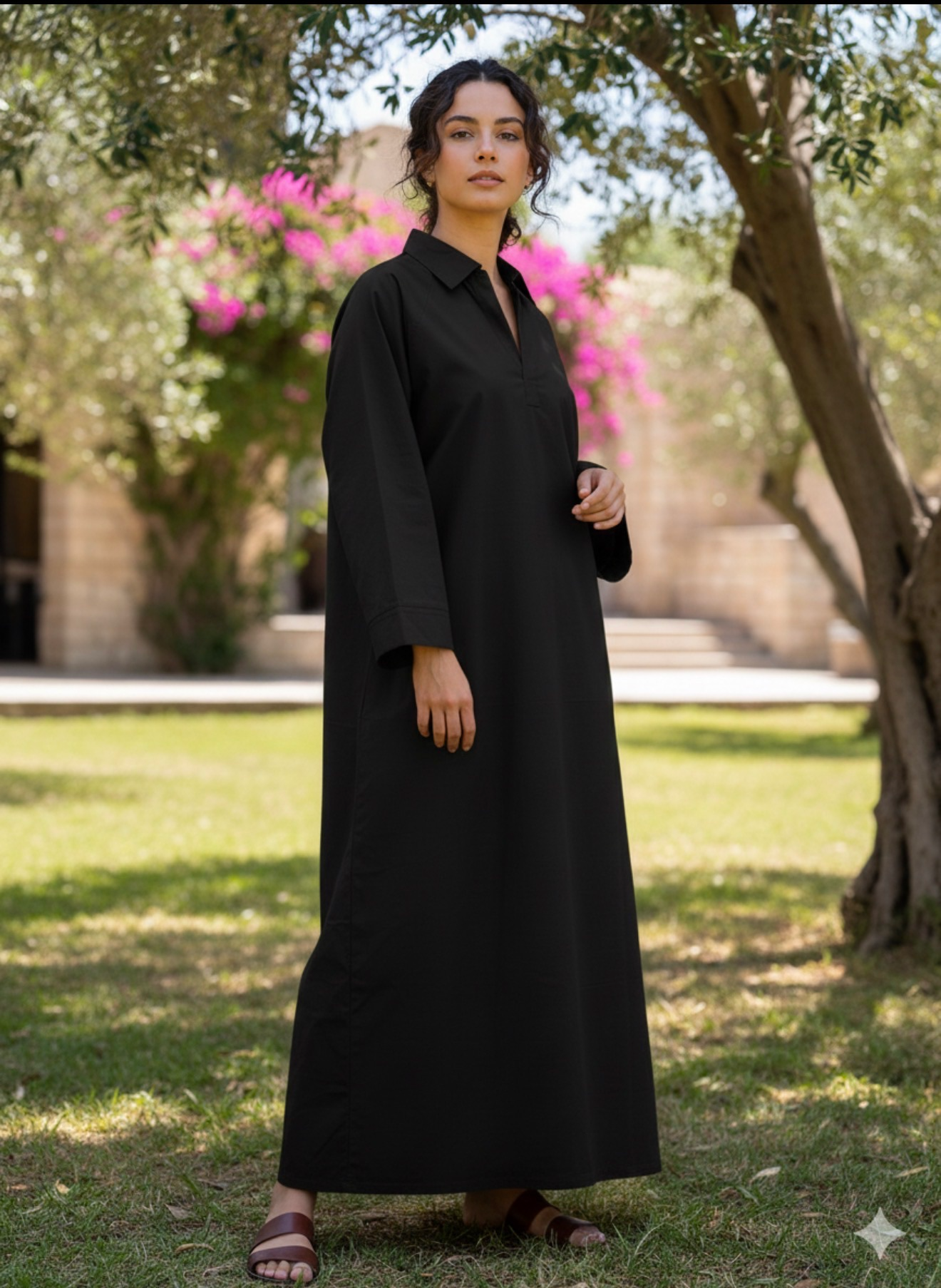 Baumwoll Maxikleid mit Kragen - Lange Bluse
