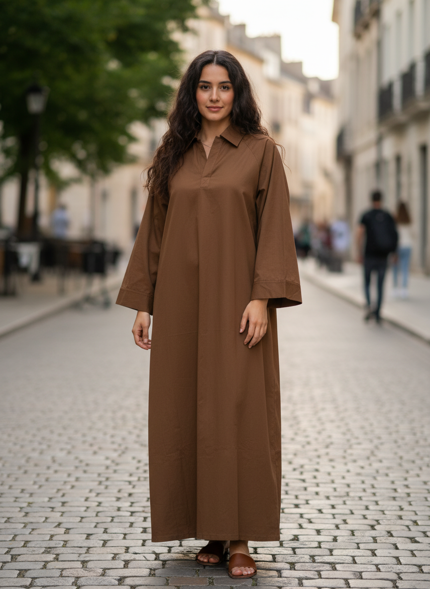 Baumwoll Maxikleid mit Kragen - Lange Bluse