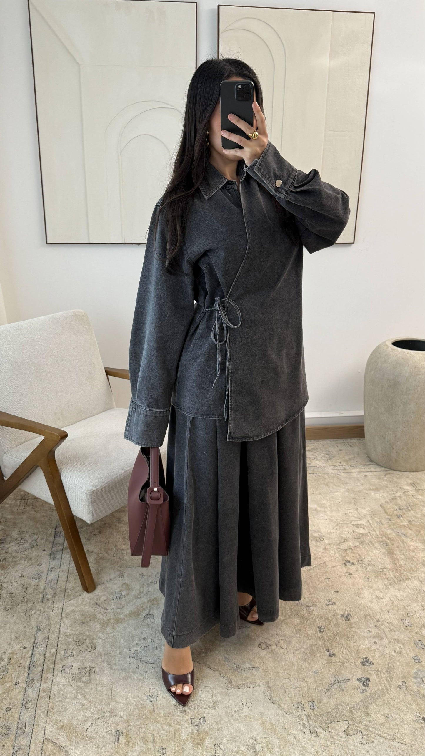 Modest Denim Set – Zweiteiliges Jeans Set mit Rock & Hemd